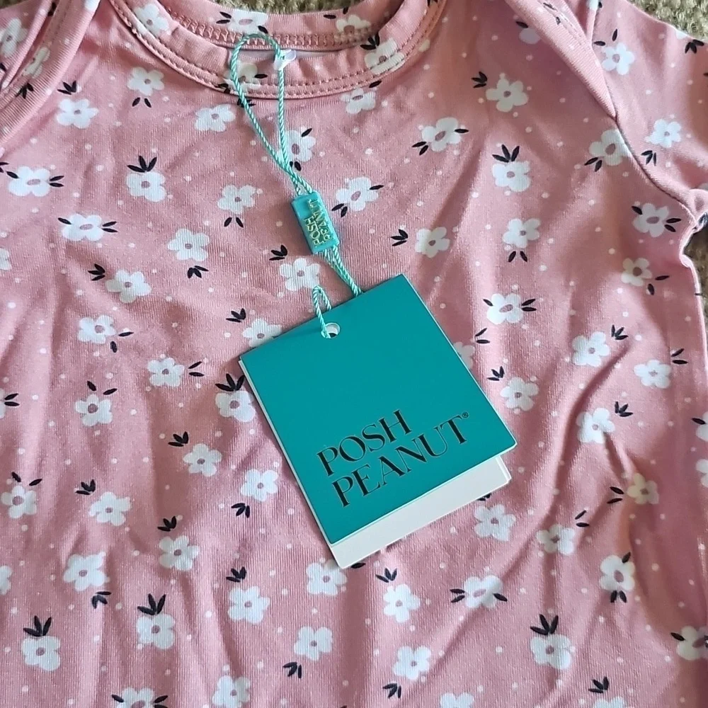 Posh Peanut Bamboo Pink Floral Knotted Gown 0 3M
